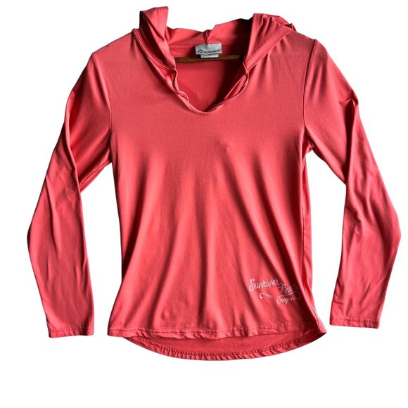 Artisans Womens Coral Hooded Long-Sleeve T-Shirt With Sunriver Resort Oregon Log - Picture 1 of 5
